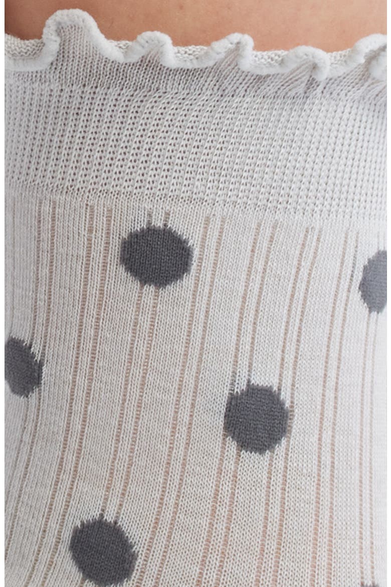 Claire Polka Dot Lettuce Edge Ankle Socks, Alternate, color, GREY