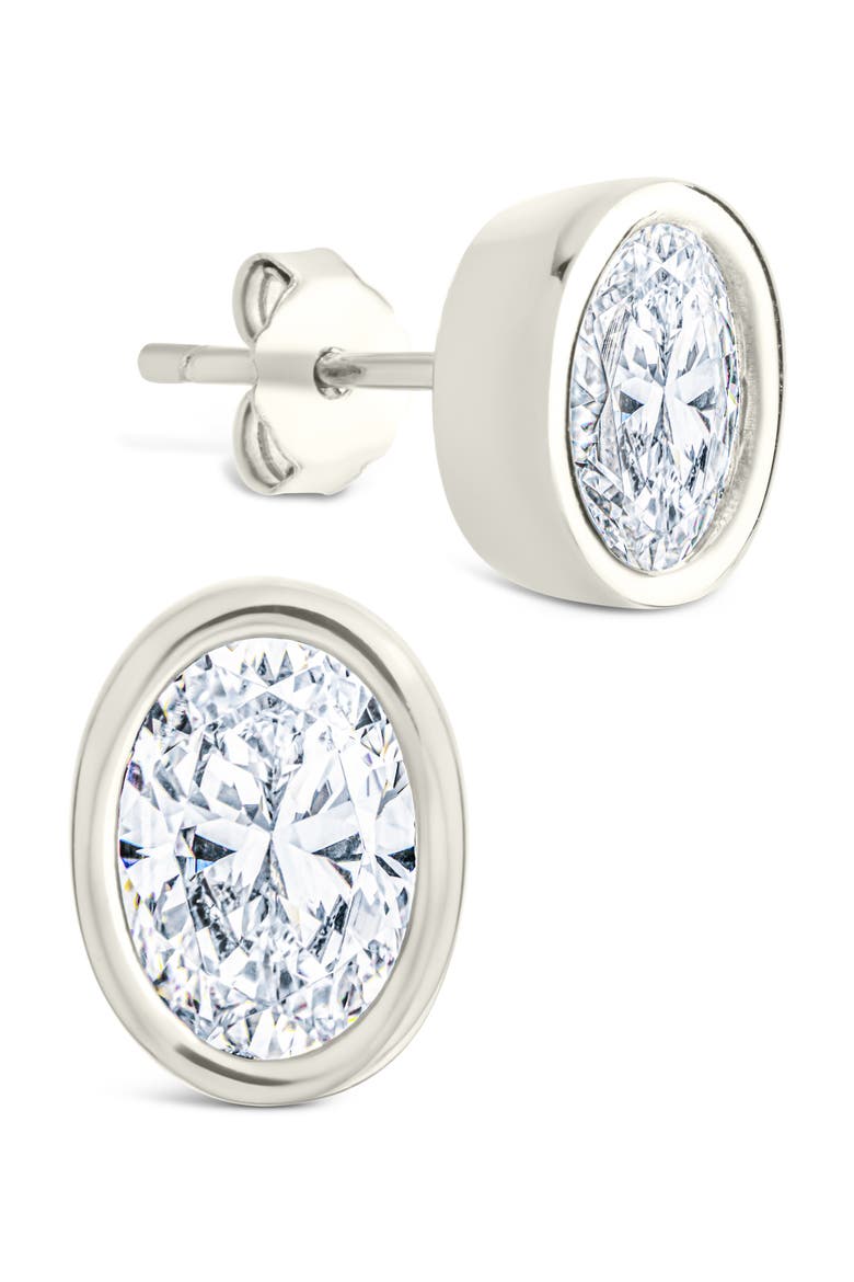 Oval Cut Cubic Zirconia Stud Earrings, Main, color, SILVER