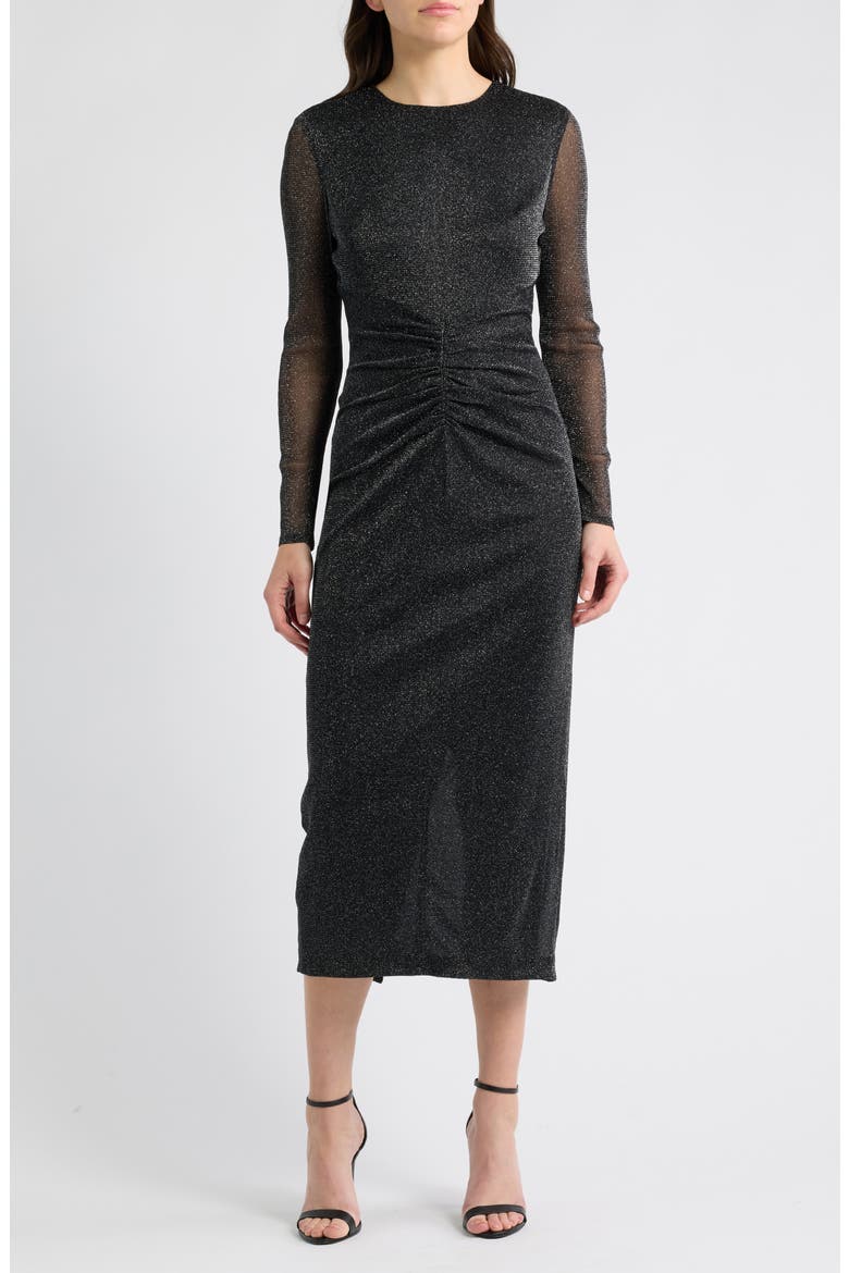 Glitter Long Sleeve Body-Con Dress, Main, color, BLACK