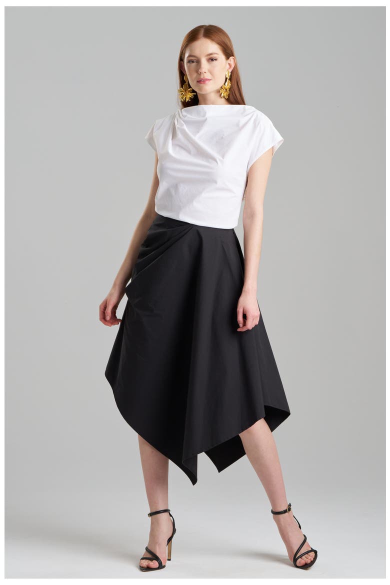 TECH COTTON TAFFETA Asymmetrical Skirt, Main, color, BLACK