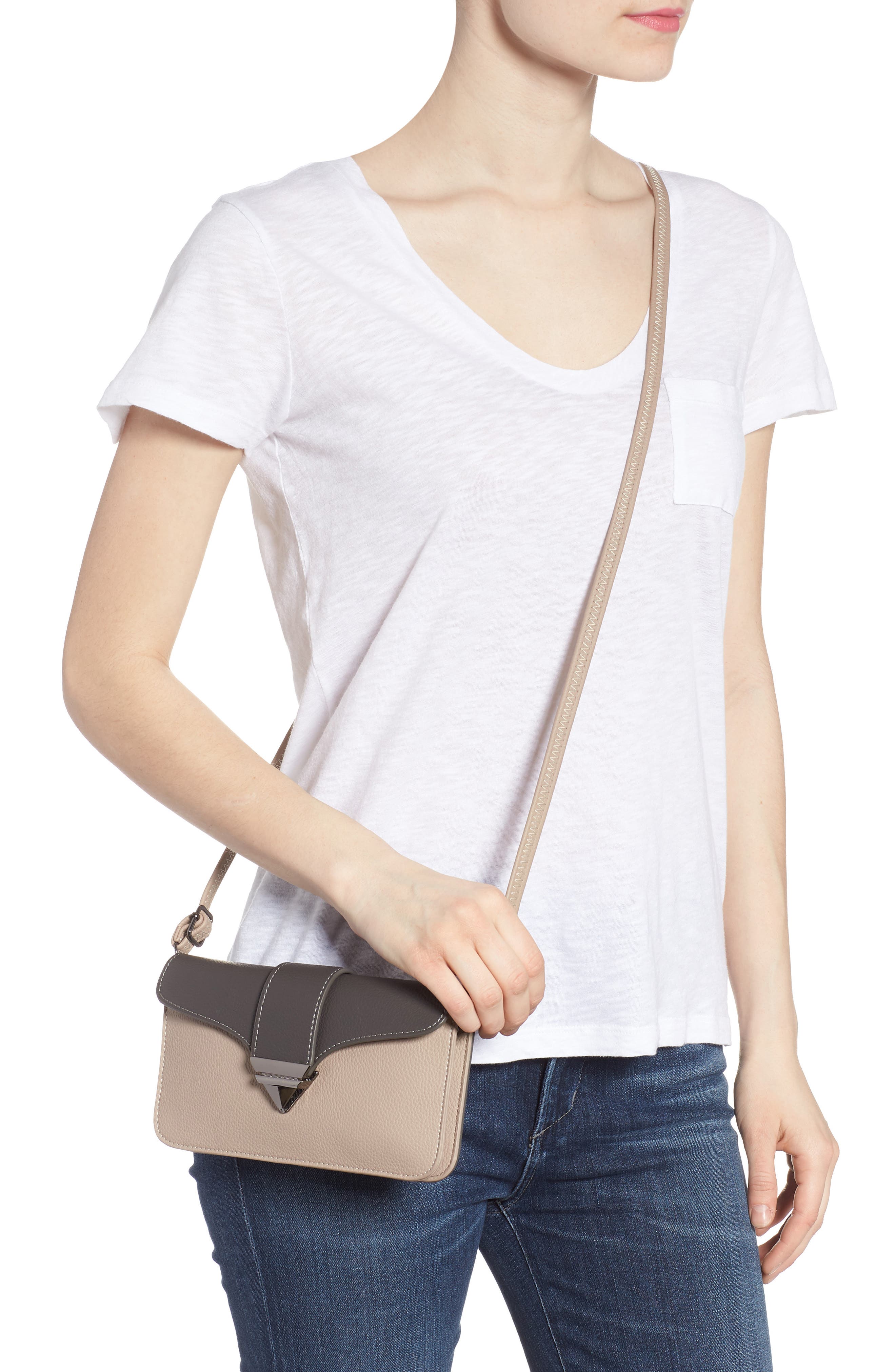 Faux Leather Crossbody Bag, Alternate, color, GREY/ SAND