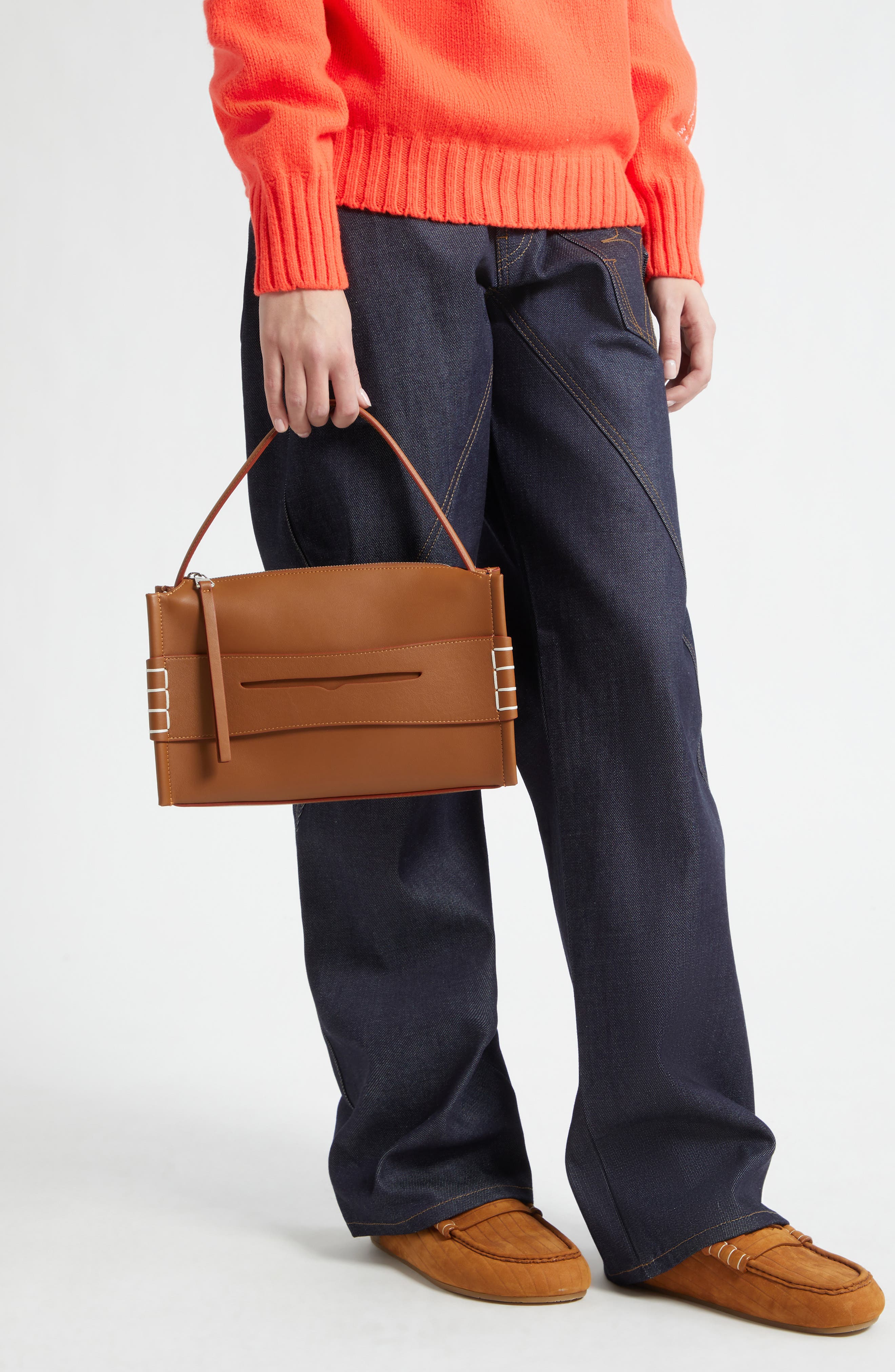 Small Loafer Leather Top Handle Bag, Alternate, color, TAN