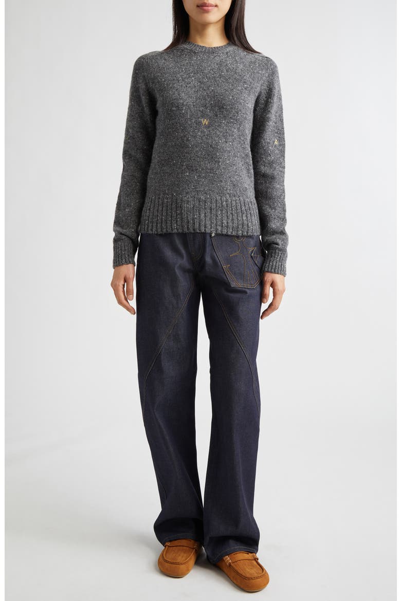 Monogram Embroidered Wool & Mohair Sweater, Alternate, color, CHARCOAL MELANGE
