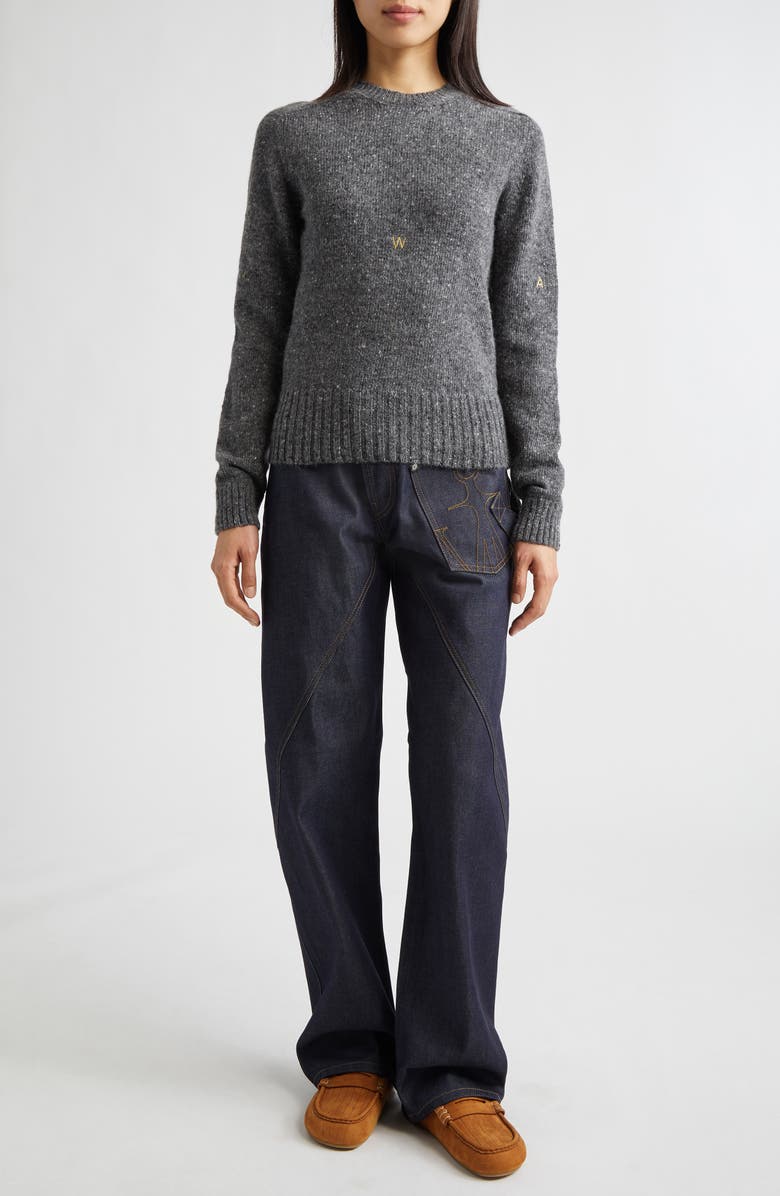 JW Anderson Monogram Embroidered Wool & Mohair Sweater, Alternate, color, Charcoal Melange