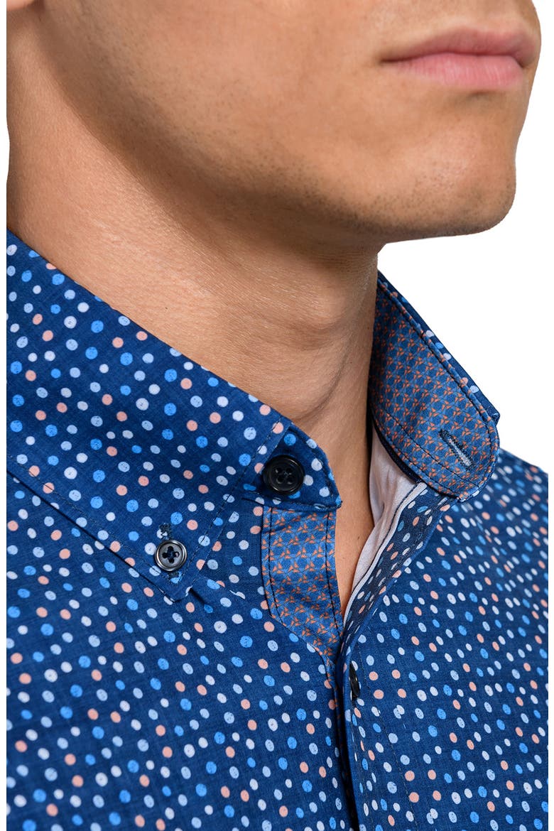Dot Woven Short Sleeve Basic, Alternate, color, NAVY/CORAL