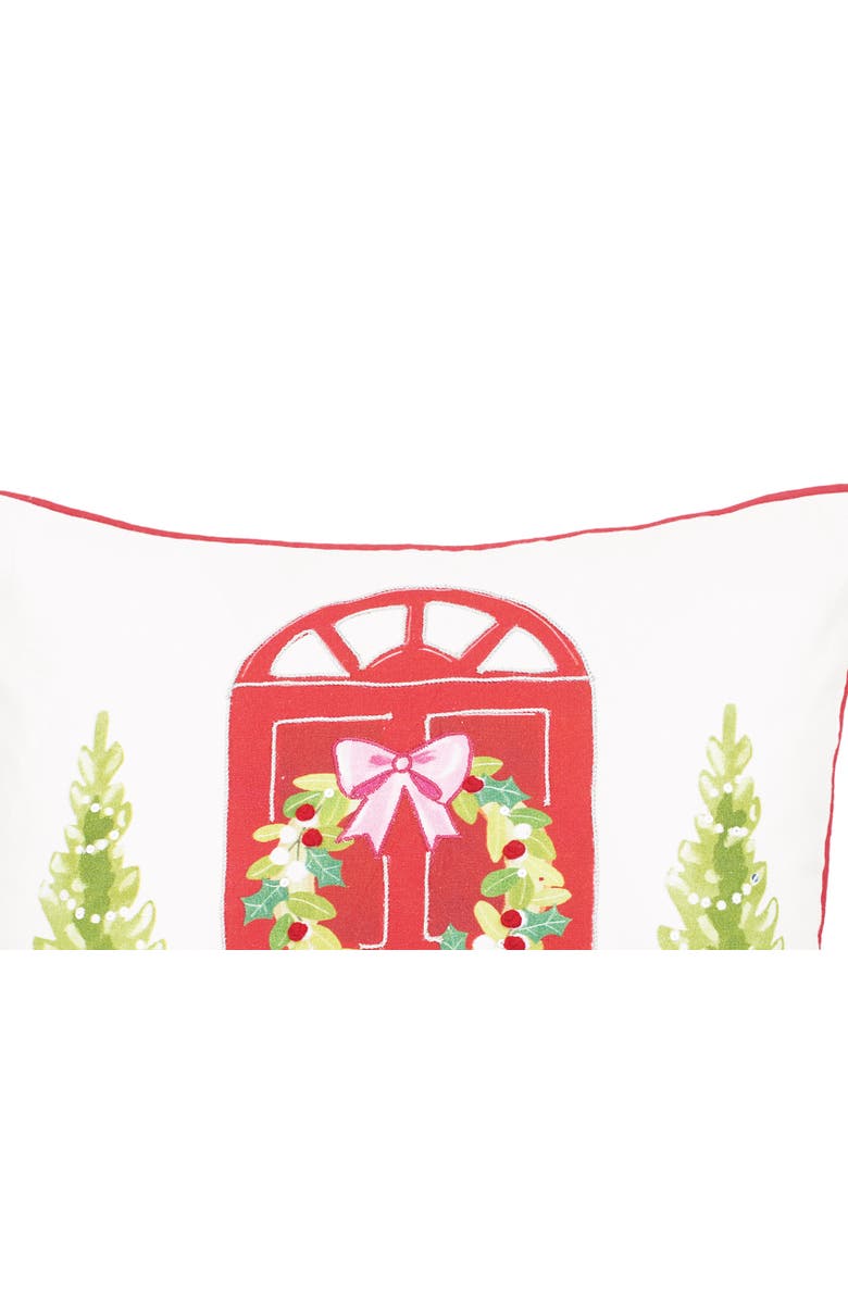 C&F Home Door Wreath Printed & Embellished Christmas Throw Pillow, 18" x 18", Alternate, color, Red