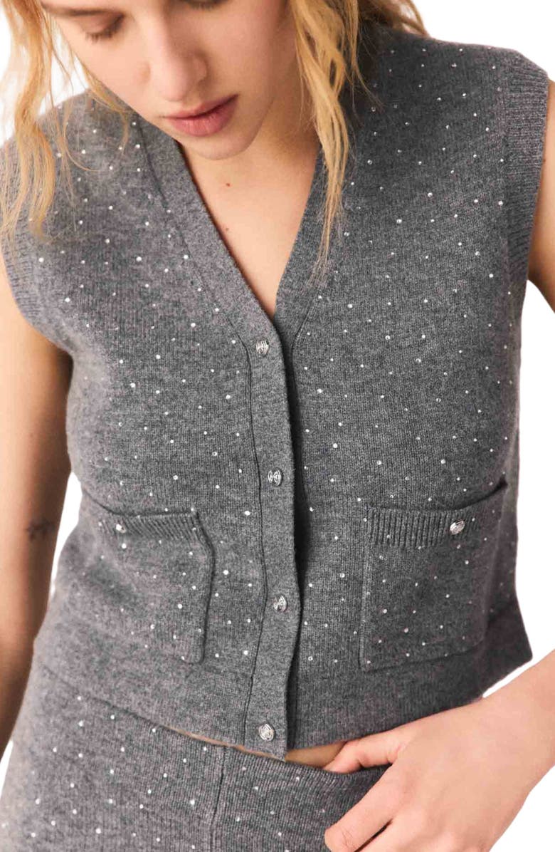 maje Rhinestone knit top, Alternate, color, Grey