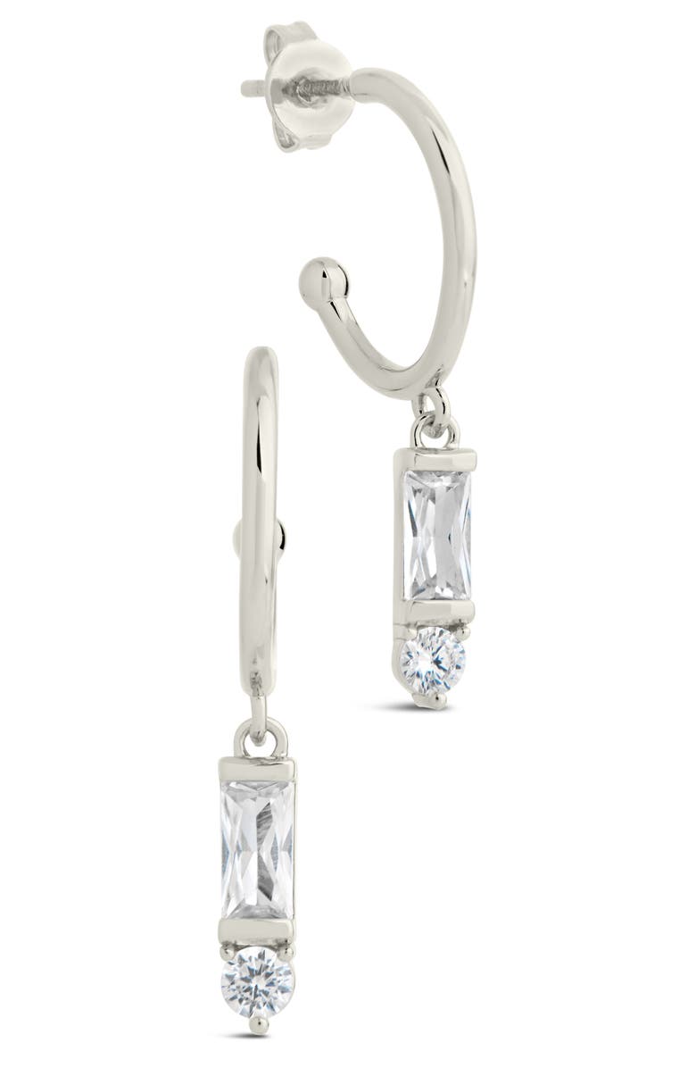 Sterling Forever Teigen CZ Drop Hoop Earrings, Main, color,