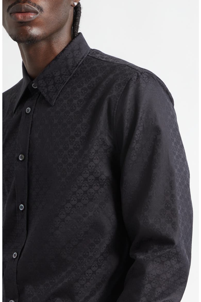 Skull Print Classic Placket Shirt, Alternate, color, BLACK