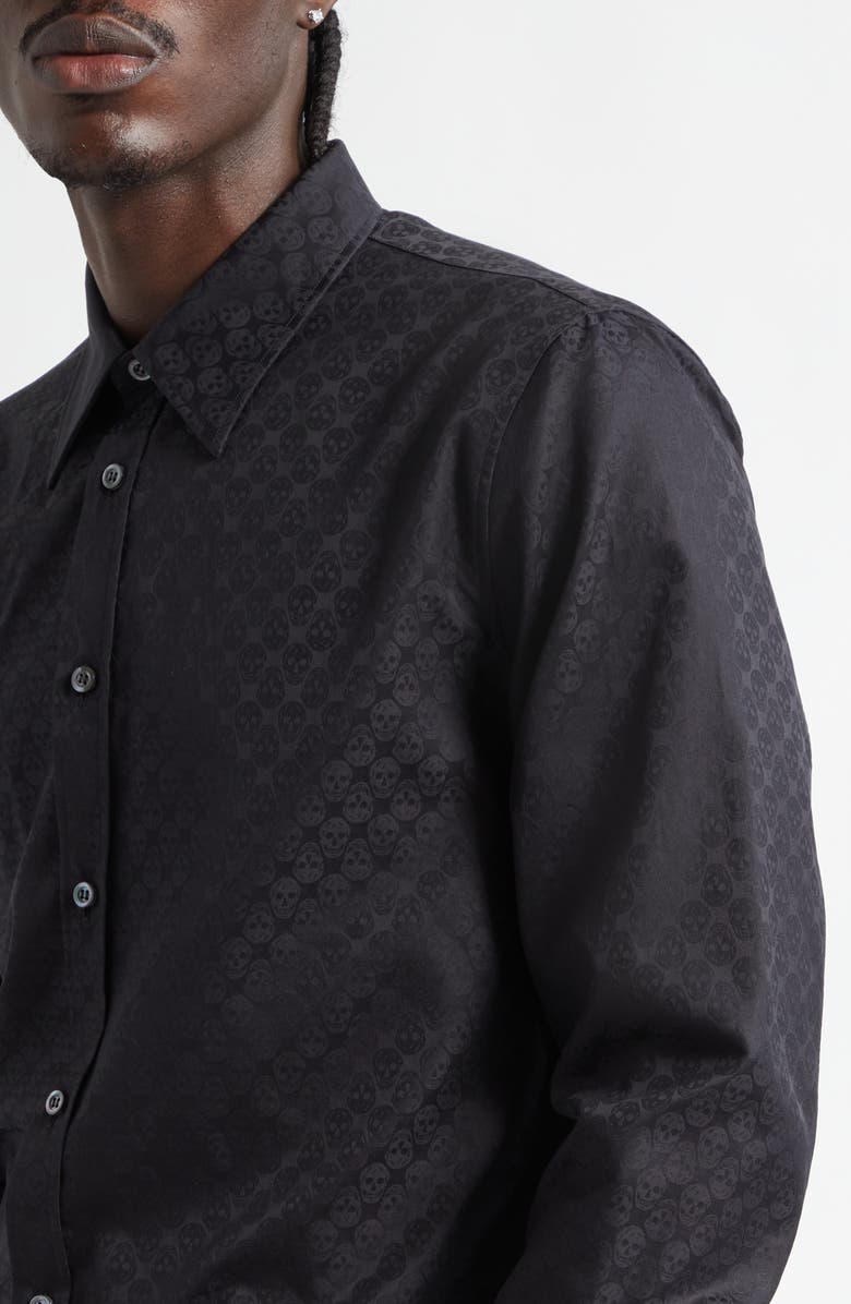 McQueen Skull Print Classic Placket Shirt, Alternate, color, Black