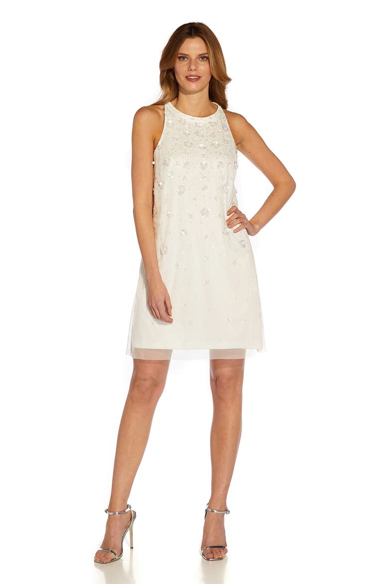 Floral Beaded Trapeze Cocktail Dress, Alternate, color, IVORY