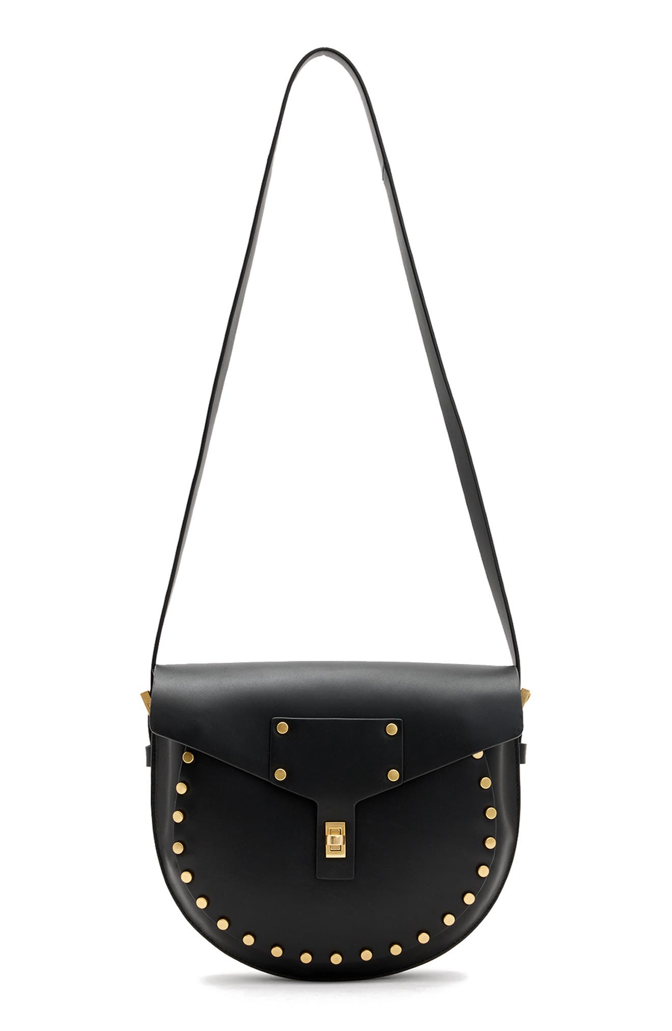 AllSaints Miro Leather Saddle Bag, Main, color, 