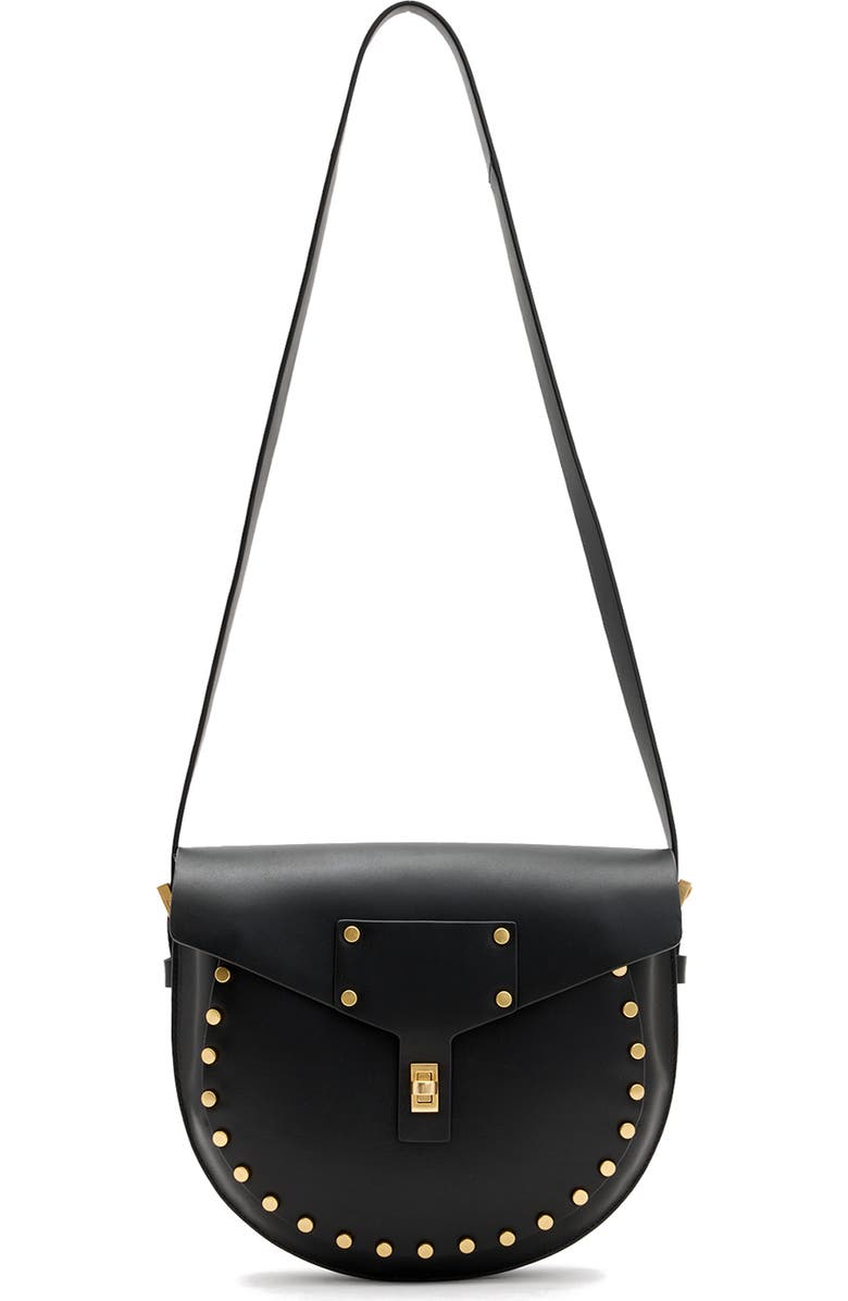 AllSaints Miro Leather Saddle Bag, Main, color,