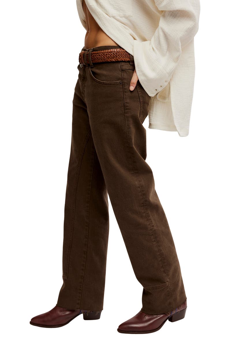 Free People Risk Taker Raw Hem Straight Leg Jeans, Alternate, color, Workwear Brown