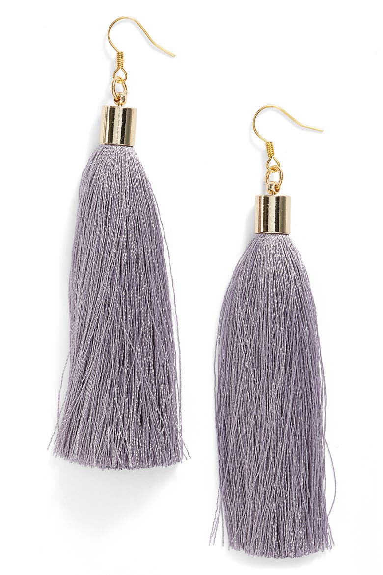 Love's Affect Silk Tassel Earrings, Main, color, GREY