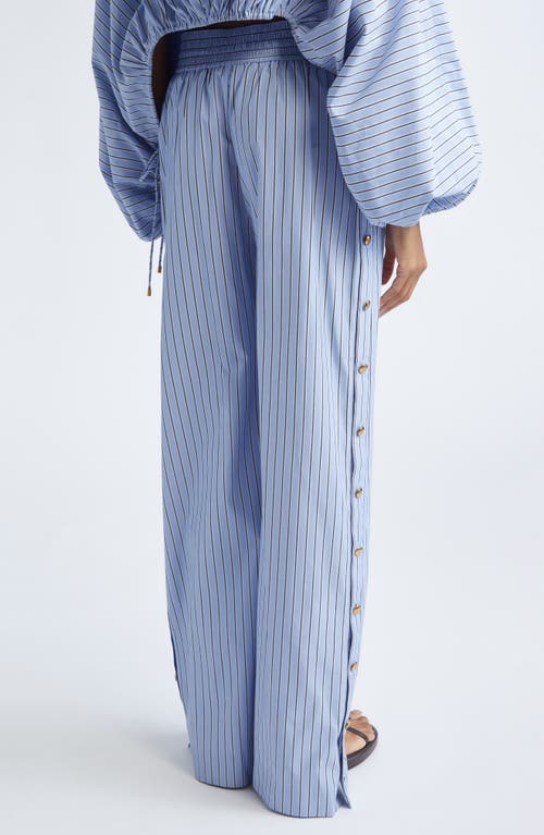 Zimmermann Rebellion Stripe Poplin Wide Leg Button Pants In Blue