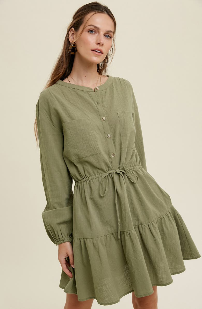 WISHLIST Long Sleeve Minidress, Alternate, color, Olive