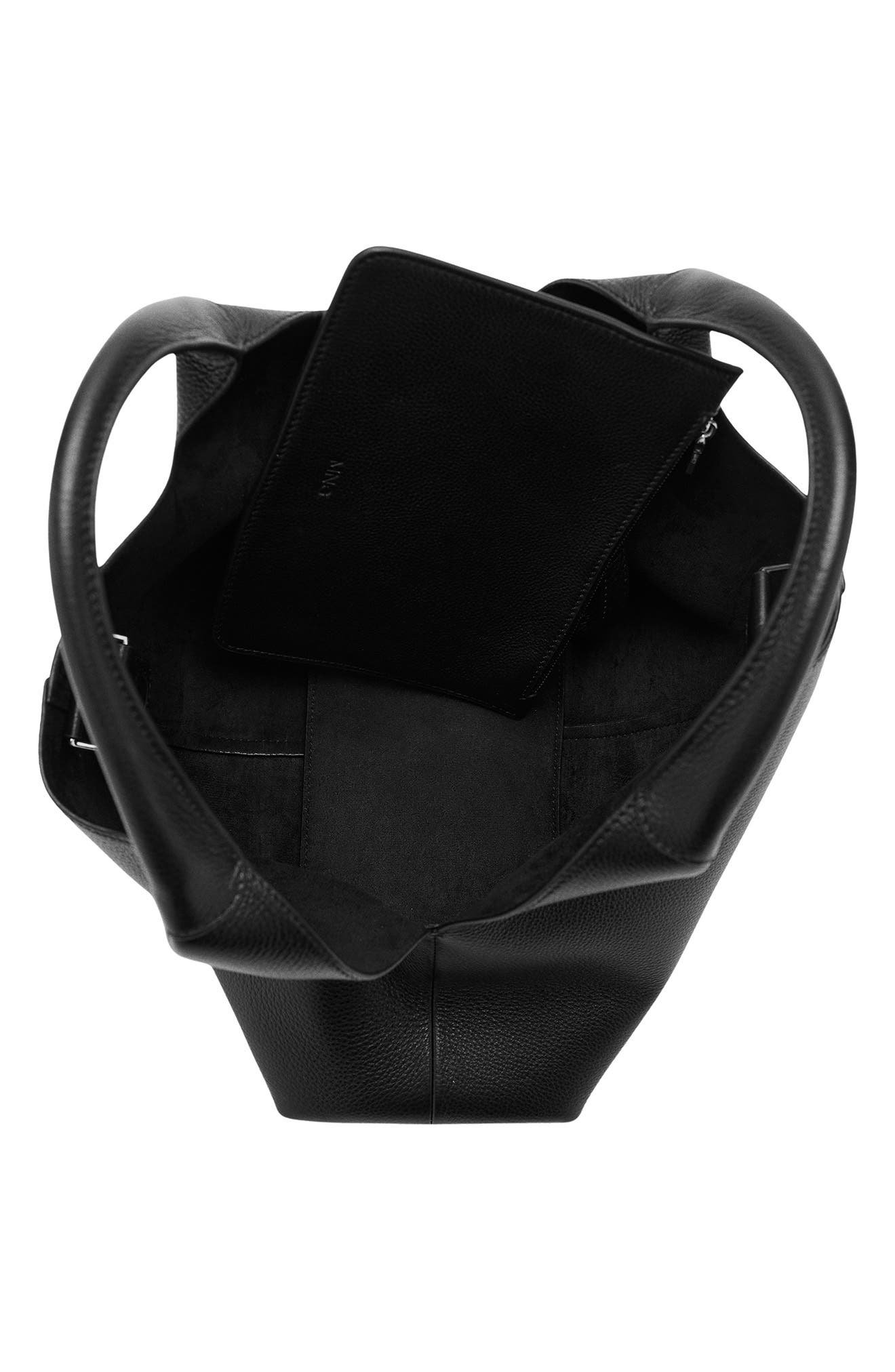 MANGO Leather Shoulder Bag, Alternate, color, Black