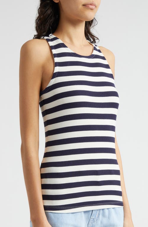 Shop L Agence L'agence Nia Stripe Racerback Tank In Navy/white Stripe
