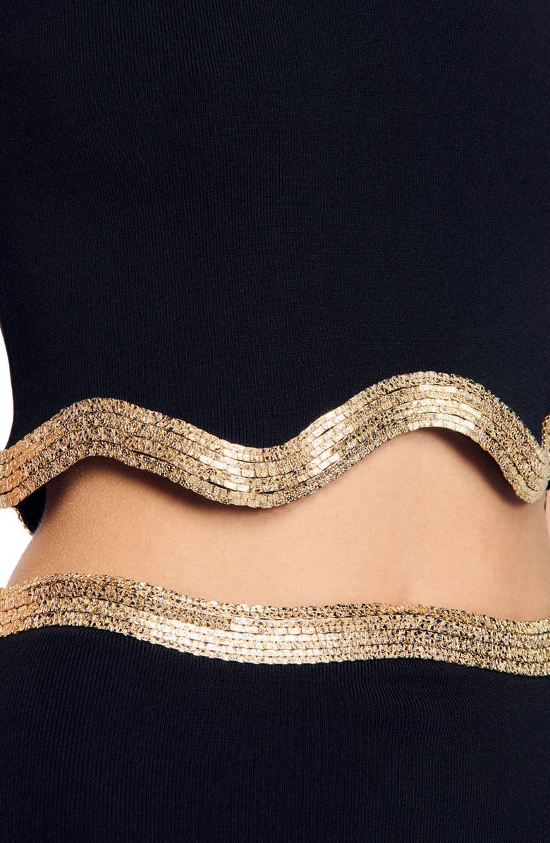 SANDRO Cropped sweater with chain detail, Alternate, color, Black