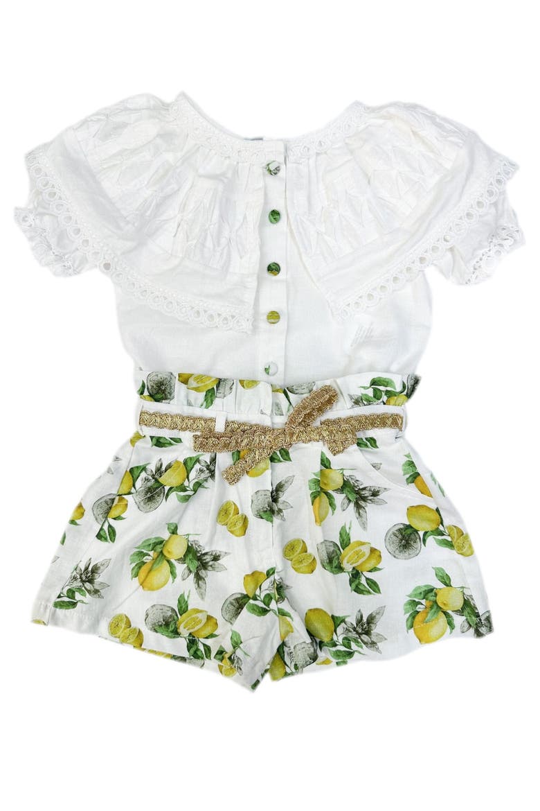 Amalfi Lemon Print Linen Blouse and Shorts Set, Main, color, White with Lemon Design
