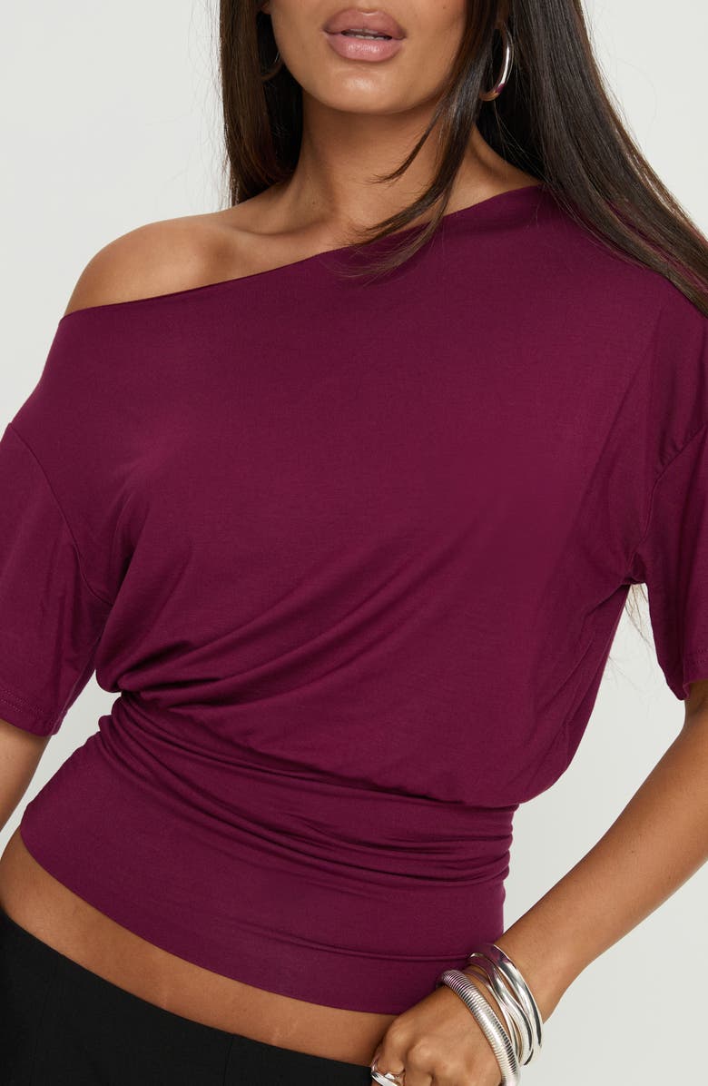 Princess Polly Ashlinn Off the Shoulder Drapey Crop Top, Alternate, color, Cherry Lacquer