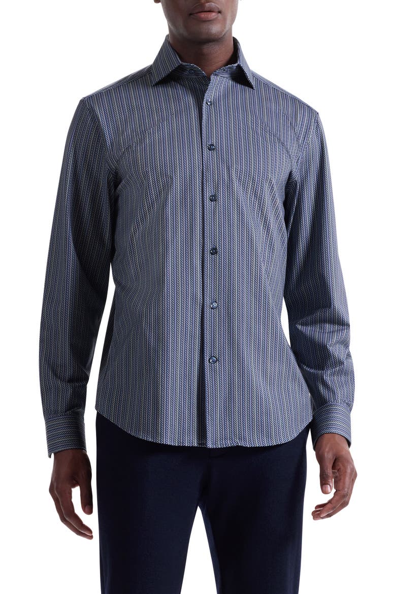 Devon OoohCotton® Chevron Illusion Print Button-Up Shirt, Main, color, AIR BLUE