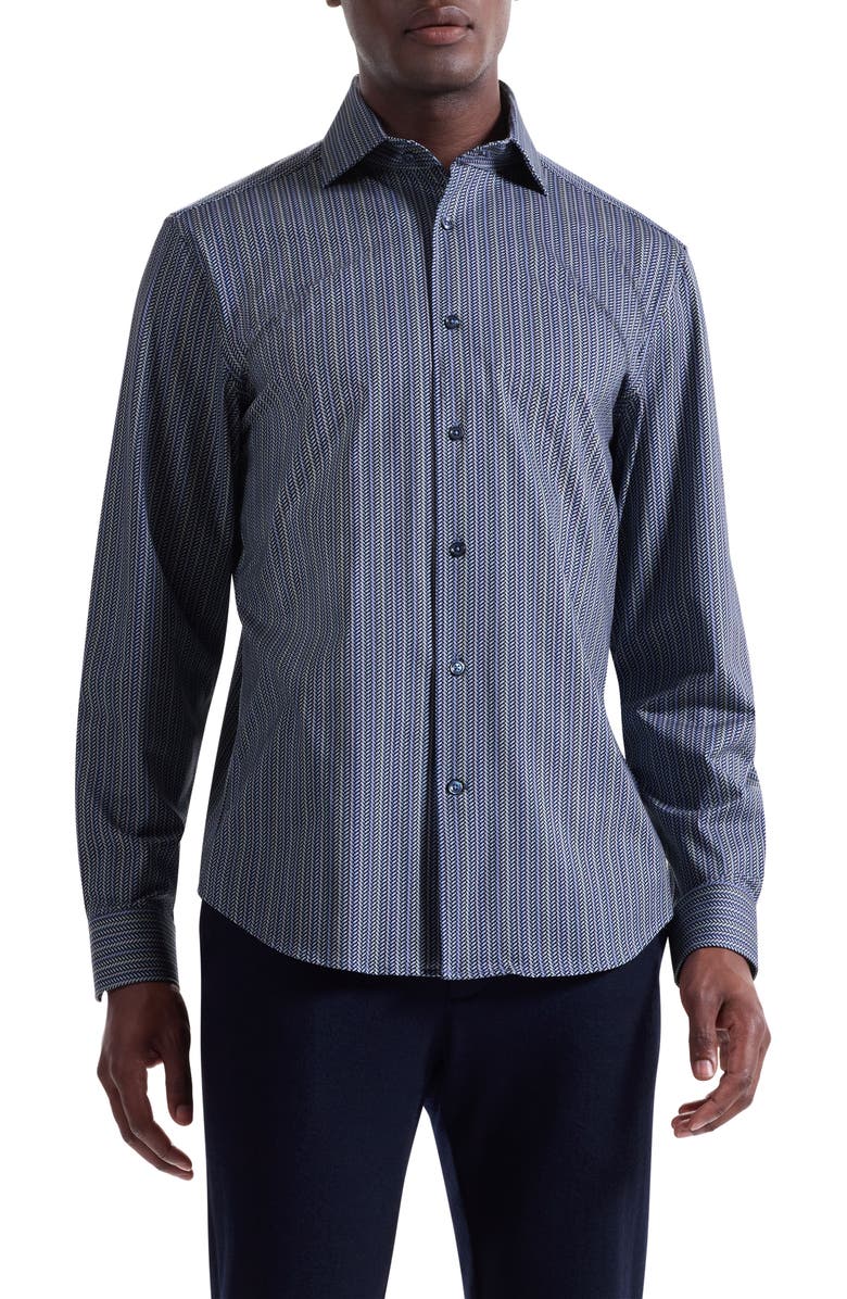 Bugatchi Devon OoohCotton<sup>®</sup> Chevron Illusion Print Button-Up Shirt, Main, color, Air Blue