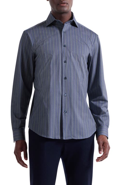 Bugatchi Devon Ooohcotton® Chevron Illusion Print Button-up Shirt In Blue