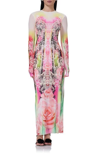 AFRM AFRM DIDI PRINTED LONG SLEEVE MESH MAXI DRESS 