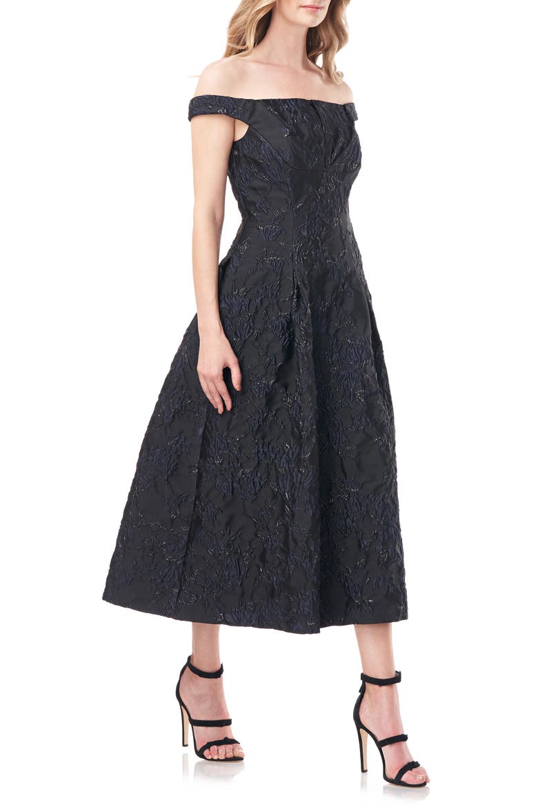 Carina Metallic Floral Brocade Cocktail Dress, Alternate, color, BLACK NAVY