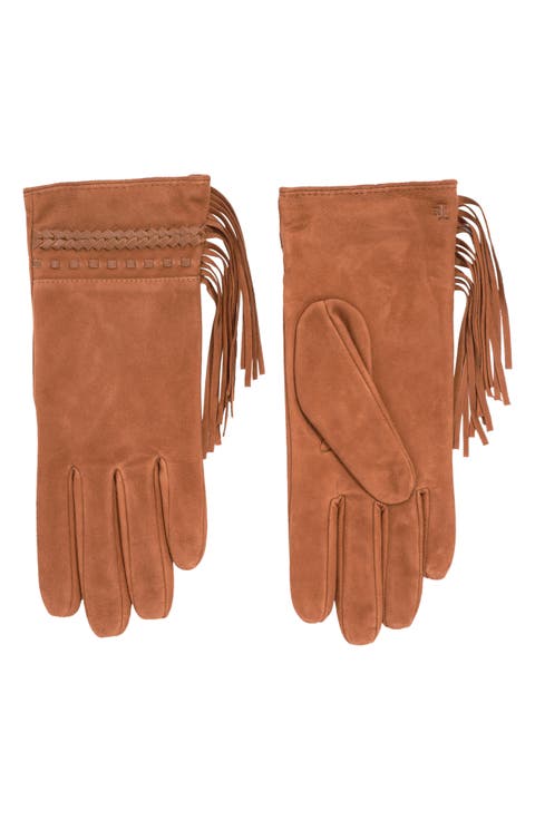 Laced Fringe Suede Gloves