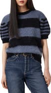 AllSaints Clem Stripe Puff Sleeve Wool & Mohair Blend Sweater