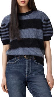 AllSaints Clem Stripe Puff Sleeve Wool & Mohair Blend Sweater