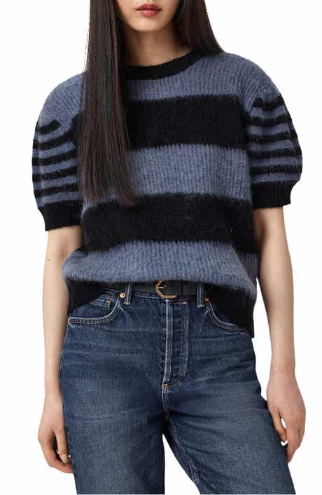 AllSaints Clem Stripe Puff Sleeve Wool & Mohair Blend Sweater