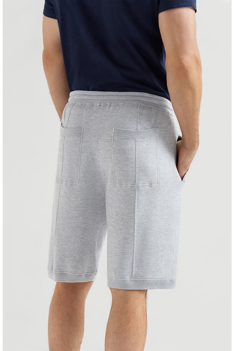 Cotton and silk French terry double knit Bermuda shorts with logo, Alternate, color, Pebble