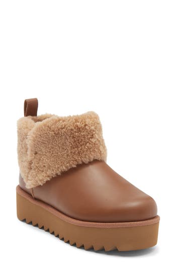 Ugg ® Ultra Mini Alina Curled Genuine Shearling Platform Boot In Brown