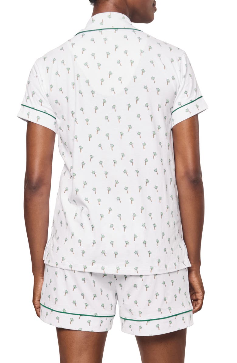 Petite Plume Palm Print Pima Cotton Short Pajamas, Alternate, color, White