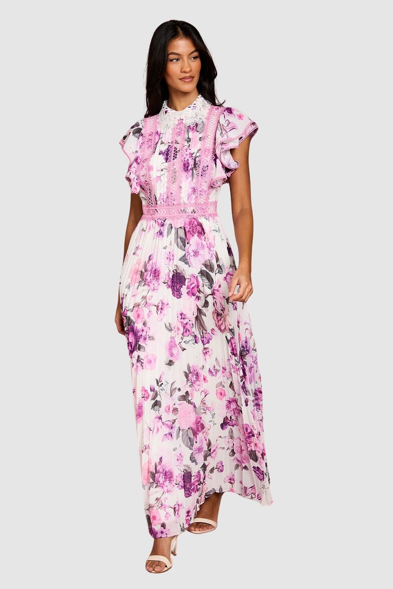 Petite Lace Collar Frill Maxi Dress, Main, color, Ivory