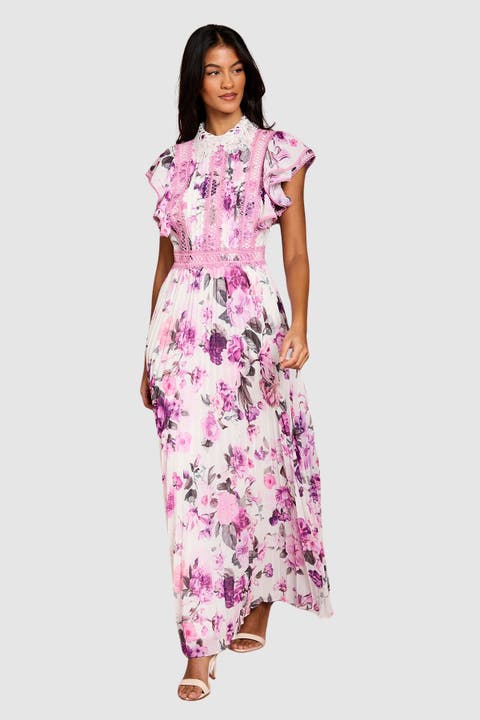Petite Lace Collar Frill Maxi Dress
