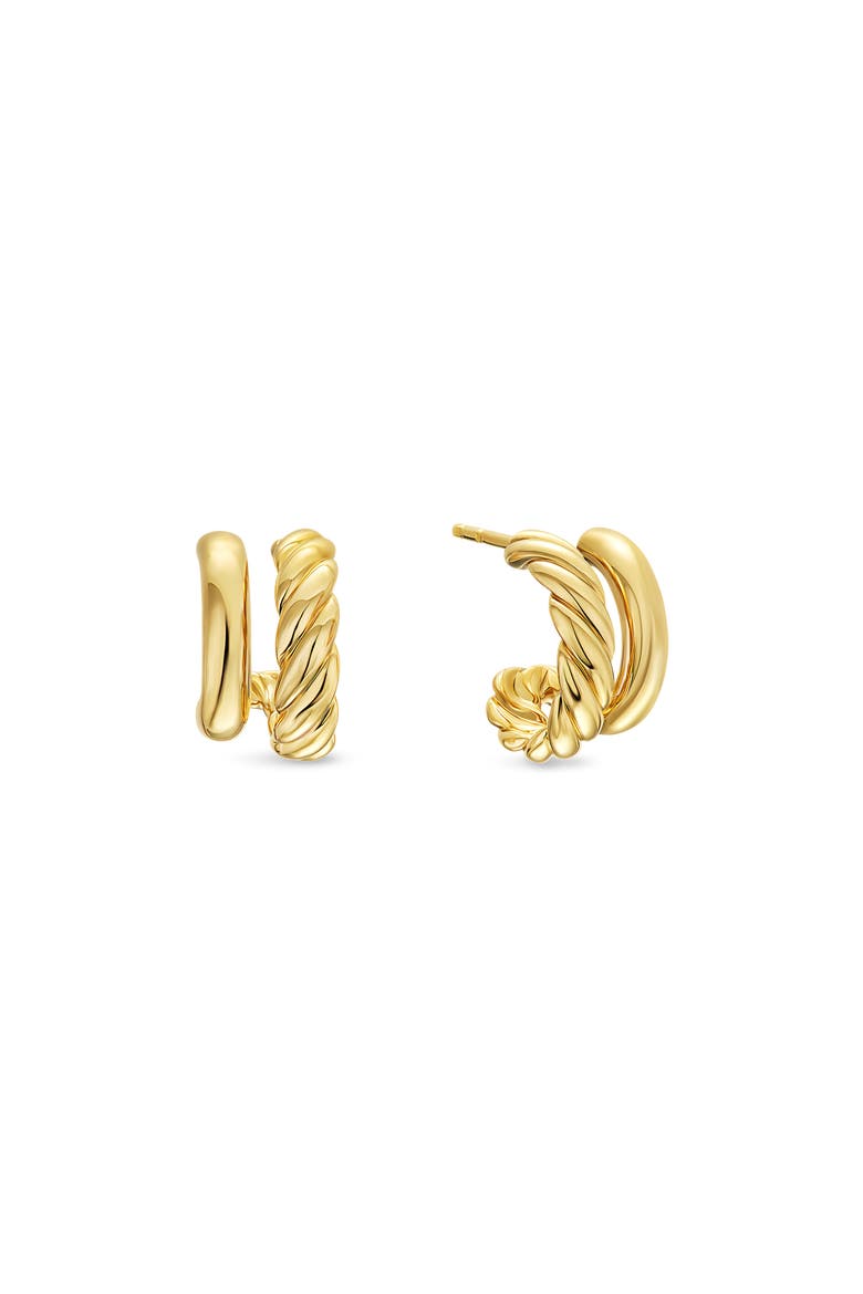 DY Mercer® Double Hoop Huggie Earrings in 18K Yellow Gold, 7.8mm, Main, color, GOLD