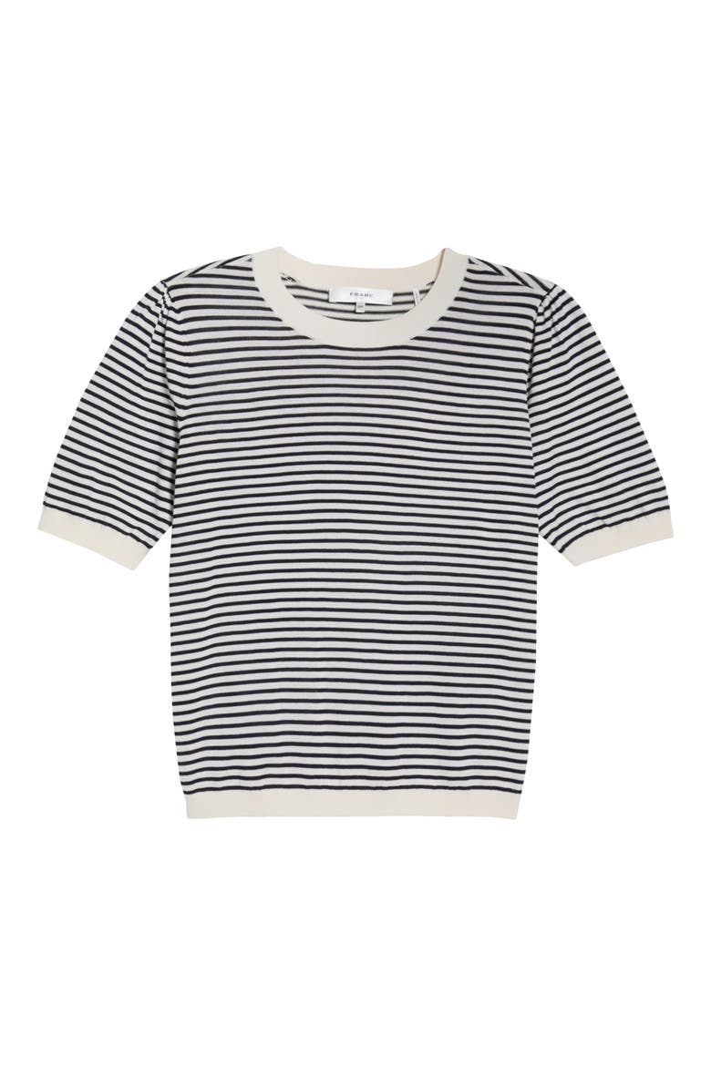 The Stripe Gather Crop Cotton & Modal Sweater, Alternate, color, CREAM MULTI