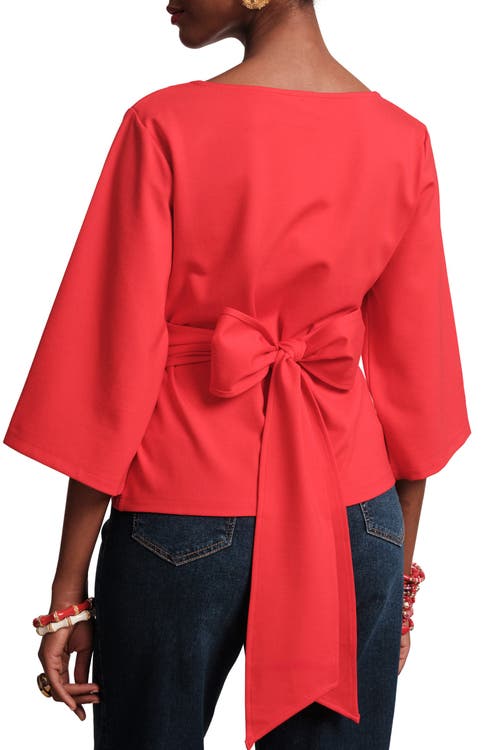 Frances Valentine Whitney Wrap Top Solid Viscose Blend Viscose Blend In Red