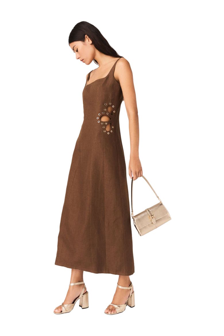 Linen blend maxi dress, Alternate, color, Brown