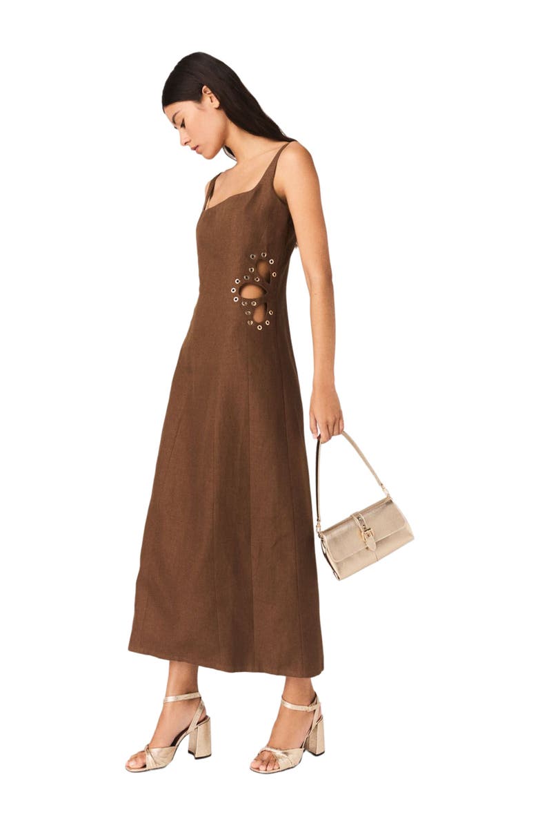 maje Linen blend maxi dress, Alternate, color, Brown
