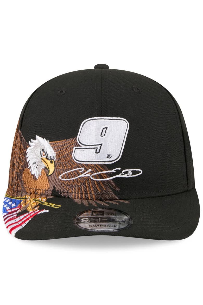 Men's New Era Black Chase Elliott Patriotic Eagle & Flag A-Frame 9FIFTY Snapback Hat, Alternate, color, Black