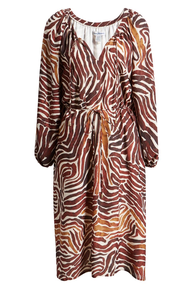 Zen Zebra Long Sleeve Midi Dress, Alternate, color, DOUBLE CHOCOLATE