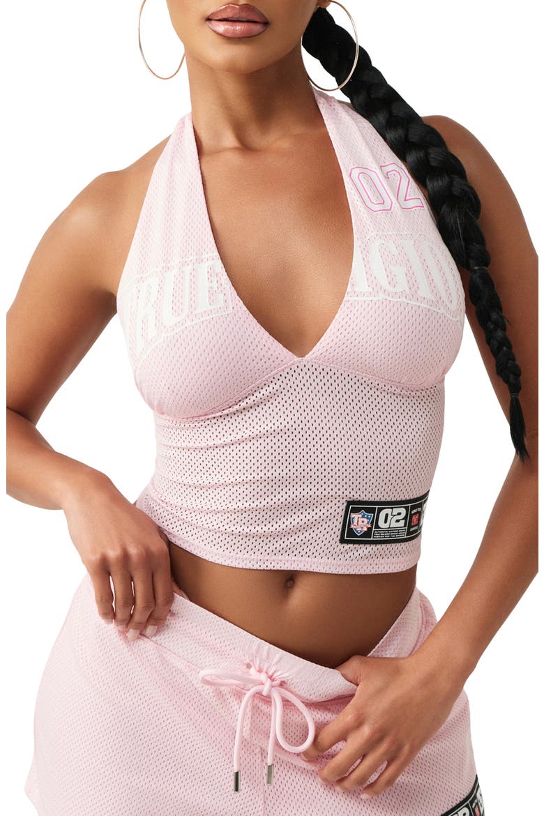 Sporty Logo Mesh Halter Top, Main, color, ORCHID PINK