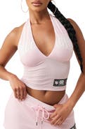 True Religion Sporty Logo Mesh Halter Top
