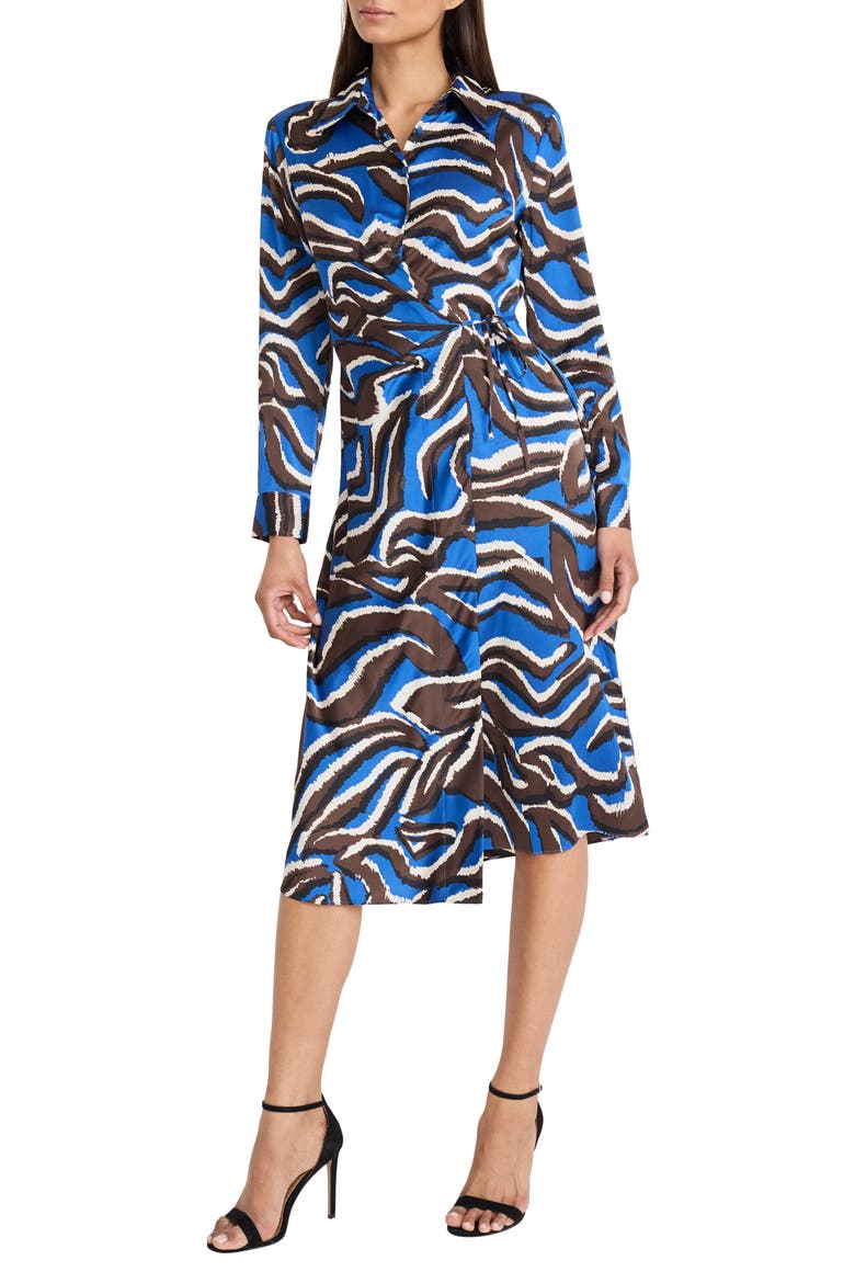 Long Sleeve Wrap Shirtdress, Alternate, color, BLUE/ BROWN
